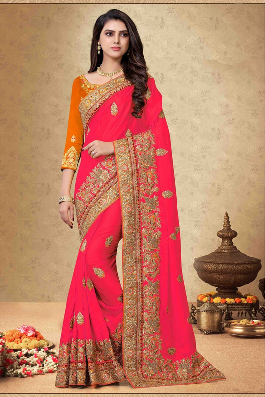 Pink Colour Satin Georgette Embroidery Saree VSSD1120065