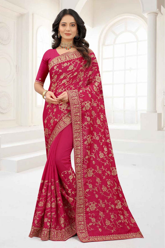 Pink Colour Satin Silk Embroidery Saree VSSD1090328
