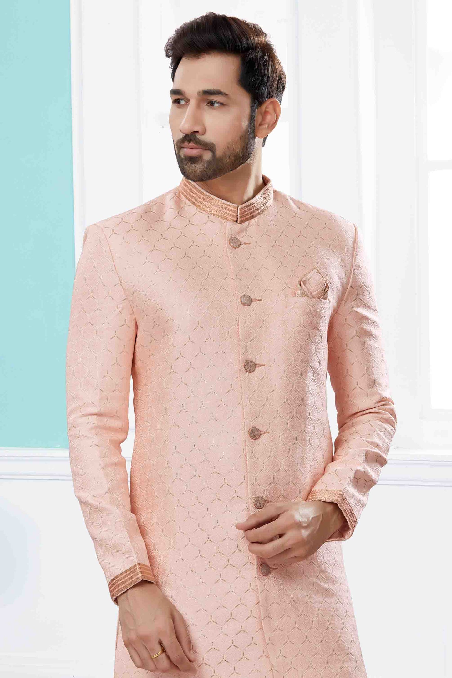 Pink Colour Sherwani In Banarasi Jacquard Fabric VSSH1040414