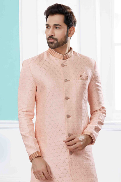 Pink Colour Sherwani In Banarasi Jacquard Fabric VSSH1040414
