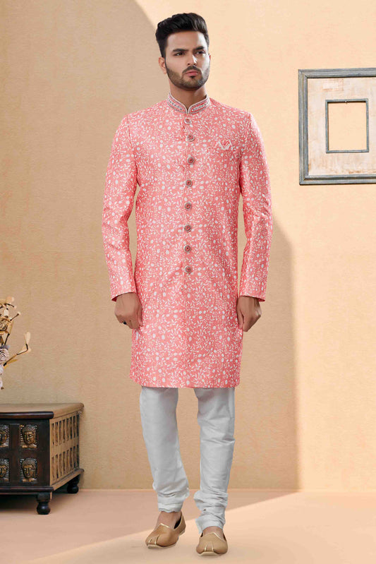 Pink Colour Sherwani In Silk Fabric VSSH1040409