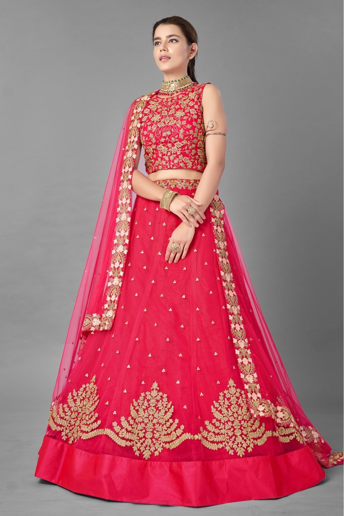 Pink Colour Soft Net Embroidery Lehenga Choli VSLC1080540