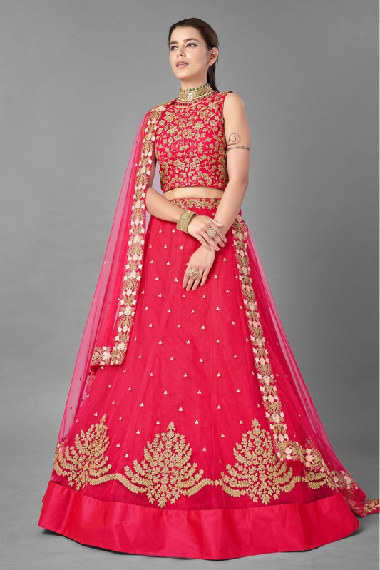 Pink Colour Soft Net Embroidery Lehenga Choli VSLC1080540