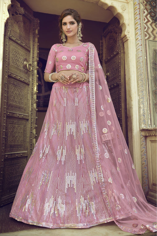Pink Colour Soft Net Sequins Work Lehenga Choli VSLC1080574