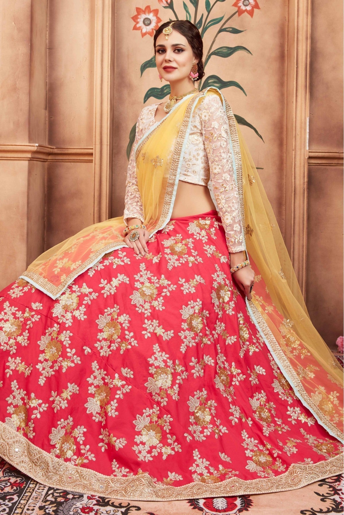 Pink Colour Taffeta Silk Sequins Work Lehenga Choli VSLC1080443