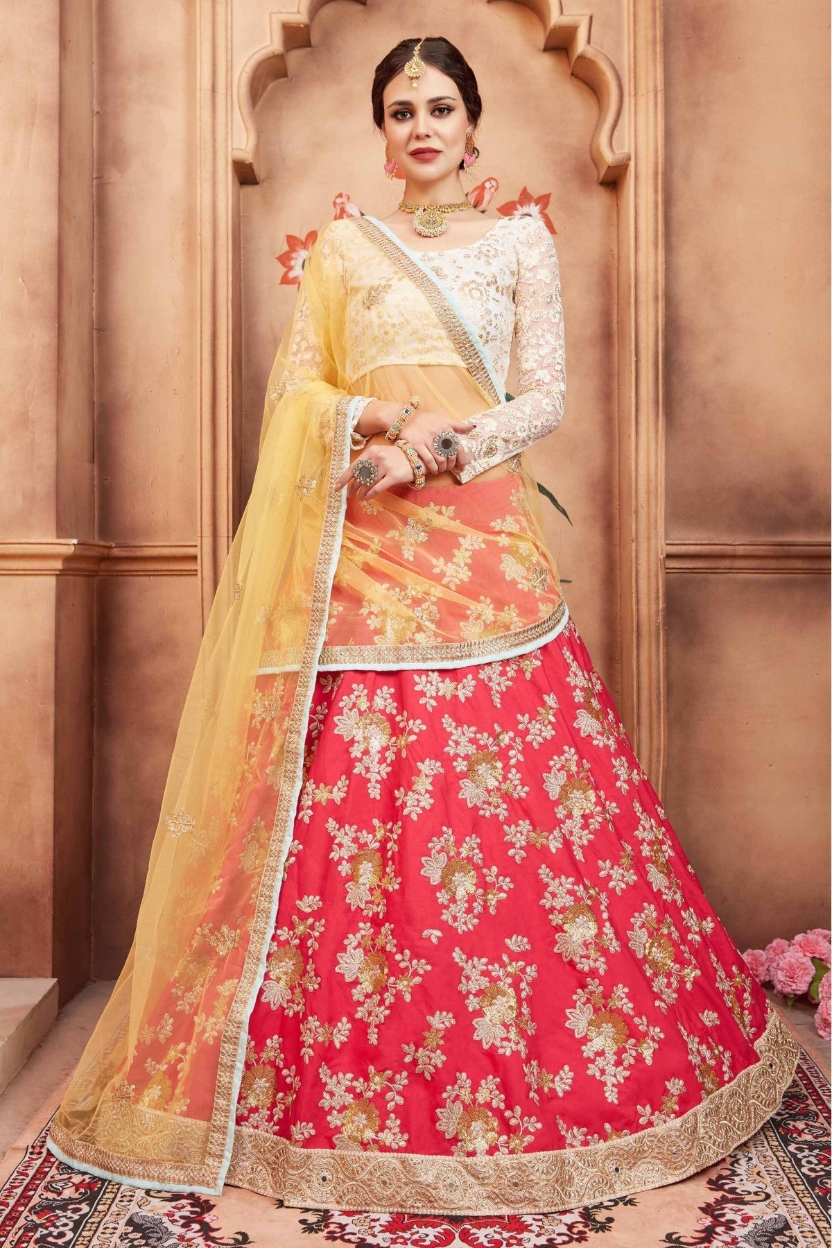 Pink Colour Taffeta Silk Sequins Work Lehenga Choli VSLC1080443