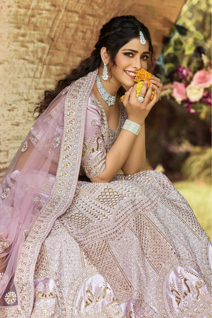 Pink Colour Velvet Embroidery Bridal Lehenga Choli VSLC1080083