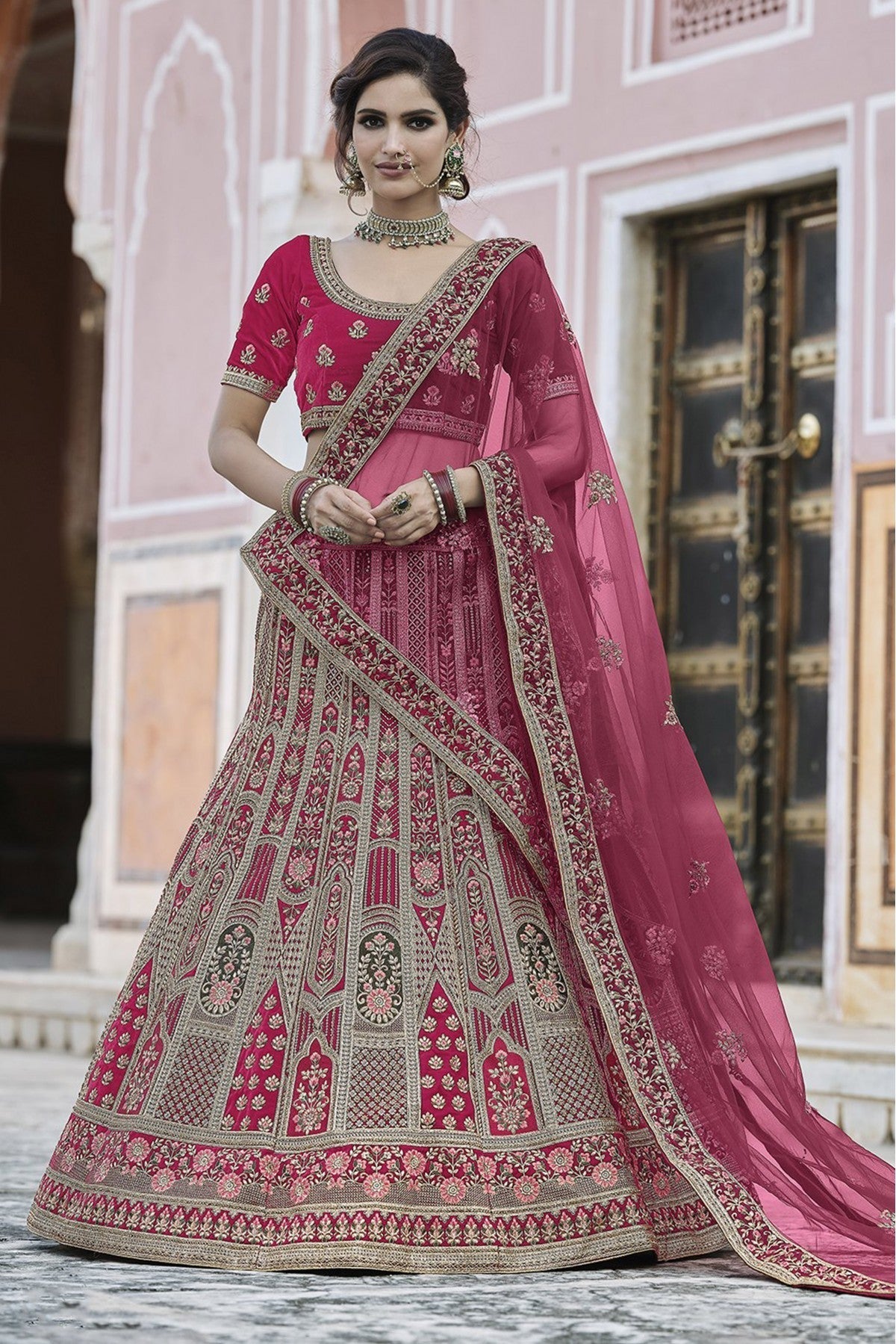 Pink Colour Velvet Hand Work Lehenga Choli VSLC1080097