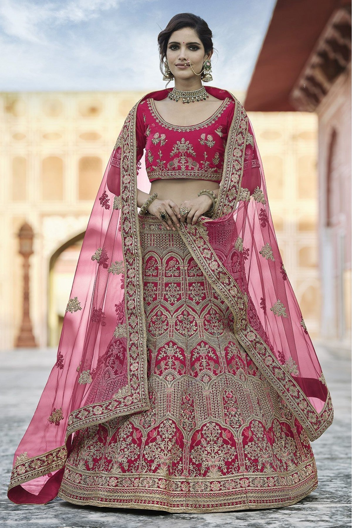 Pink Colour Velvet Hand Work Lehenga Choli VSLC1080105