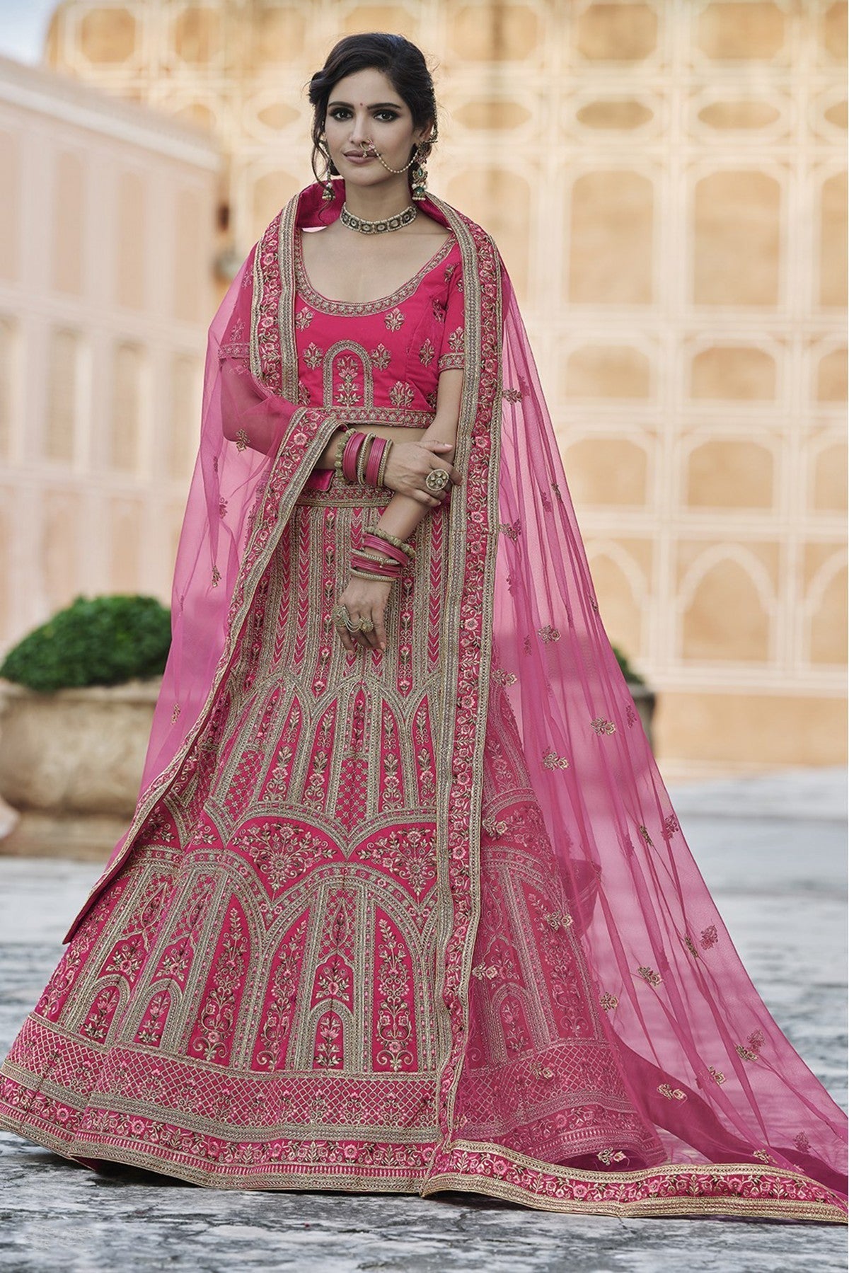 Pink Colour Velvet Hand Work Lehenga Choli VSLC1080113