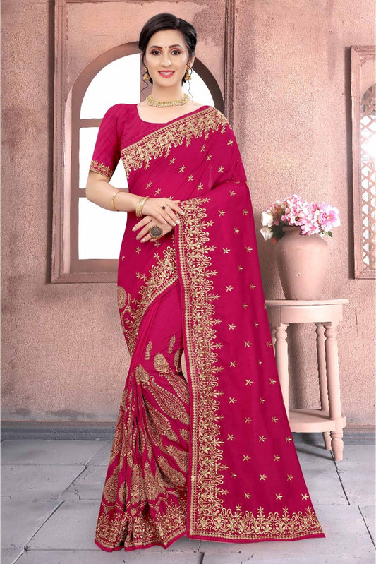 Pink Colour Vichitra Silk Embroidery Saree VSSD1120159