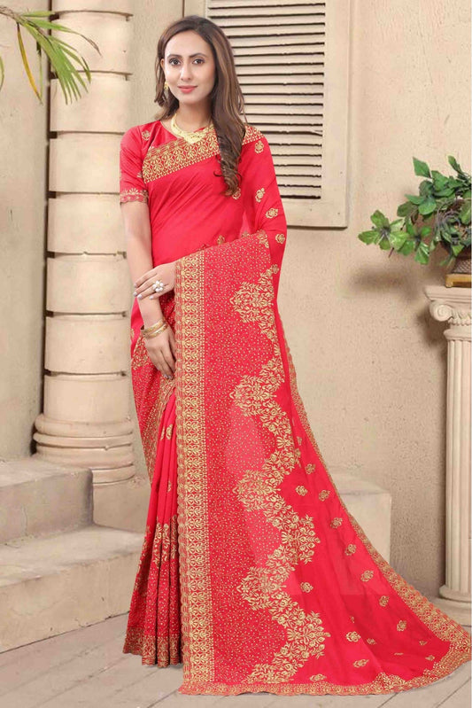 Pink Colour Vichitra Silk Embroidery Saree VSSD1120683