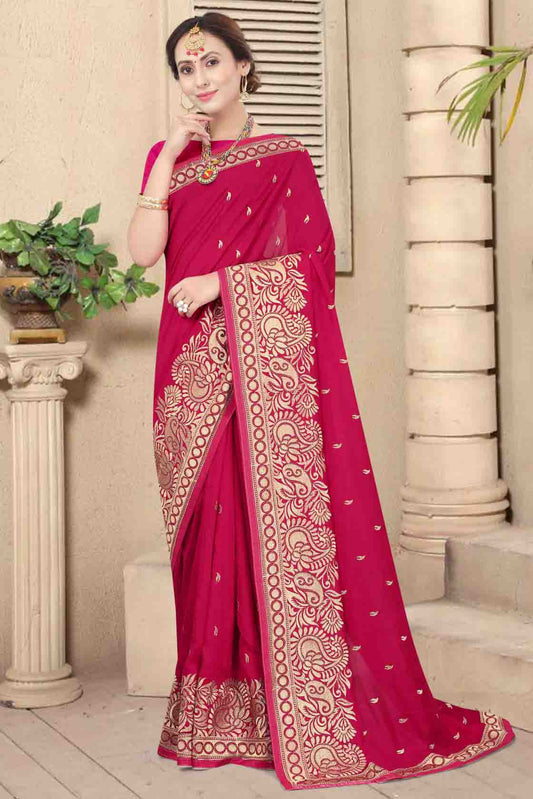 Pink Colour Vichitra Silk Embroidery Saree VSSD1120962