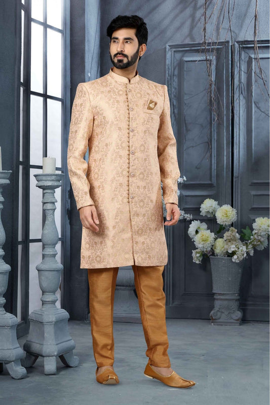 Pink and Cream Colour Jacquard Woven Sherwani VSSH1040319
