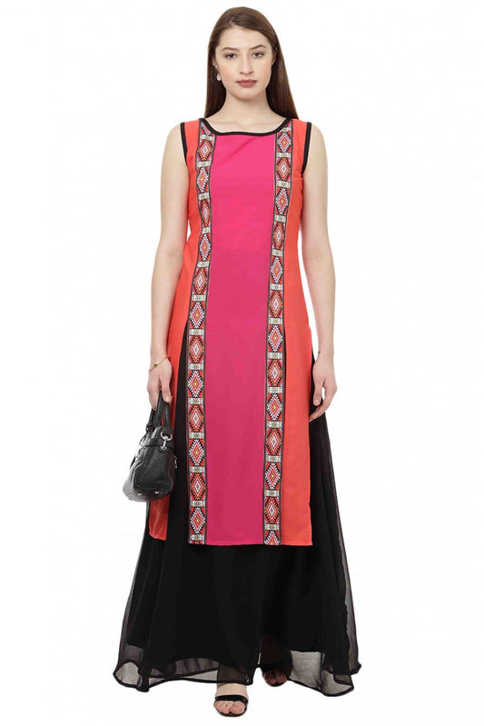 Pink and Orange Colour Plus Size Crepe Straight Kurti VSKR1060201
