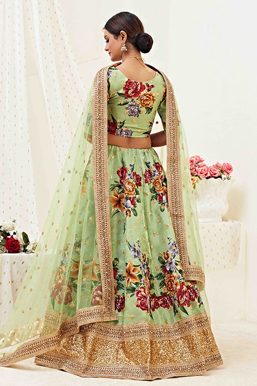 Pista Green Colour Banglori Satin Designer Lehenga Choli VSLC1240031