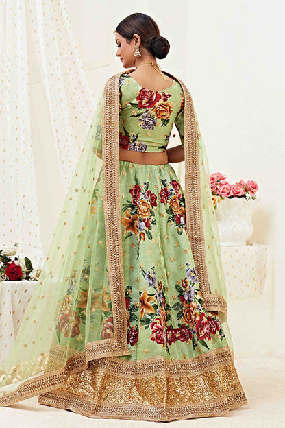 Pista Green Colour Banglori Satin Designer Lehenga Choli VSLC1240031