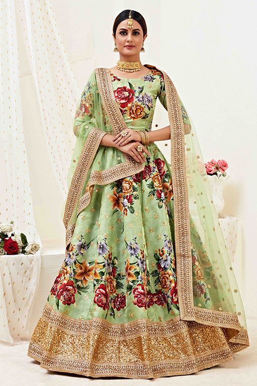 Pista Green Colour Banglori Satin Designer Lehenga Choli