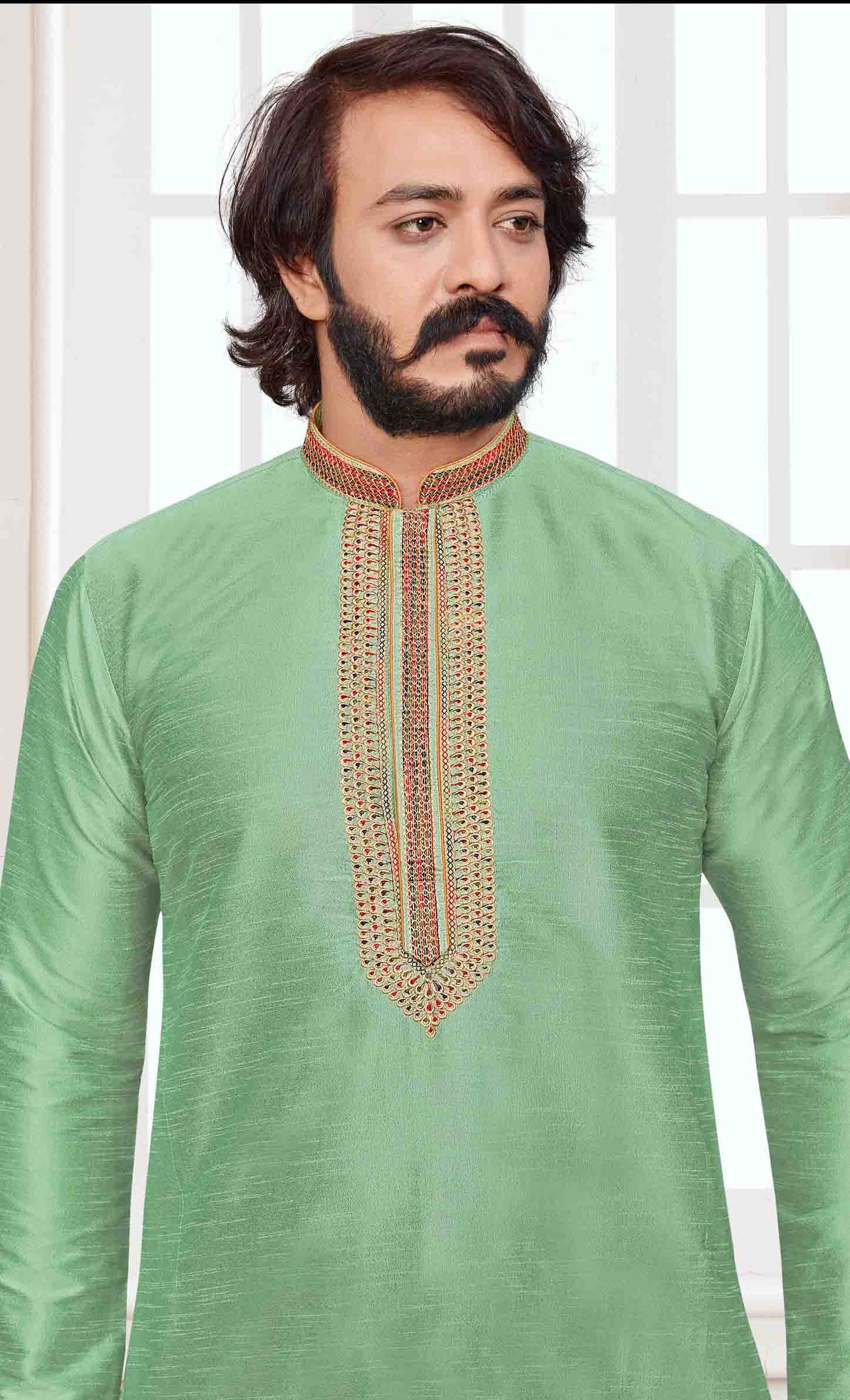 Pista Green Colour Kurta Pajama In Art Silk VSKP1210101