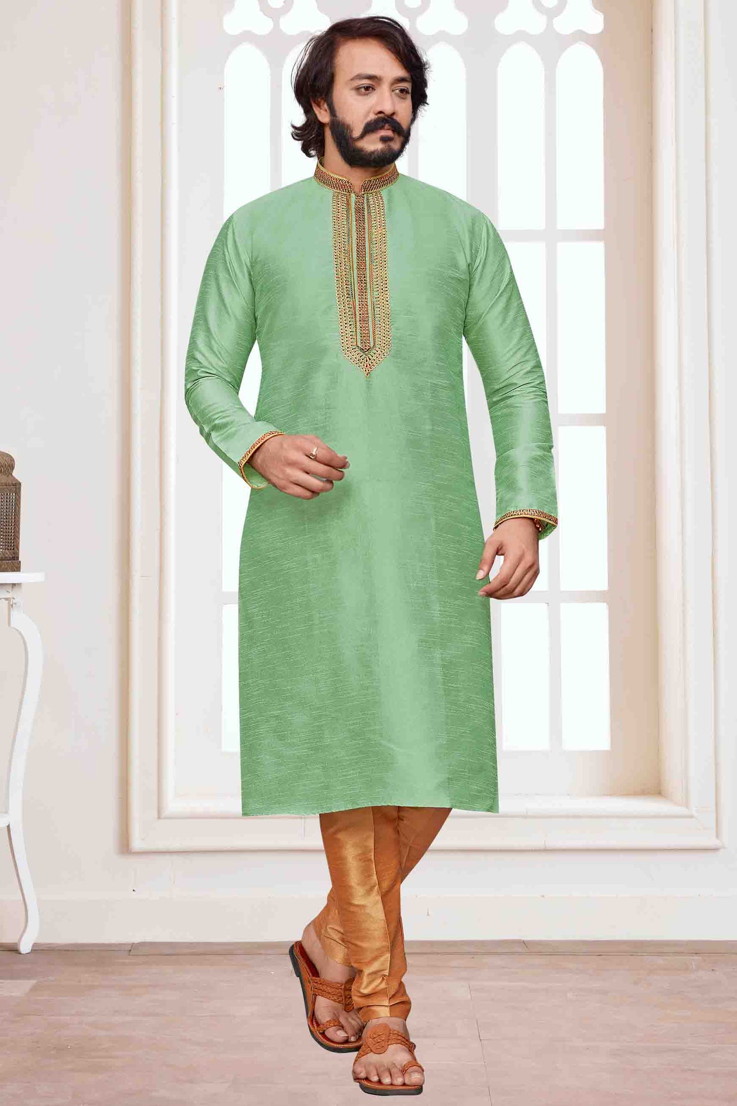 Pista Green Colour Kurta Pajama In Art Silk VSKP1210101
