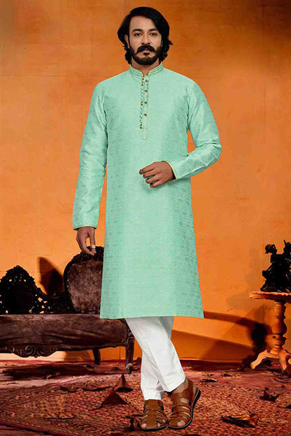 Pista Green Colour Kurta Pajama In Jacquard VSKP1210247