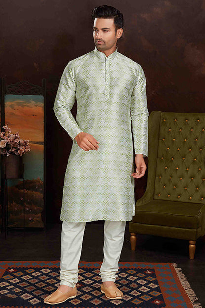 Pista Green Colour Kurta Pajama In Malai Silk VSKP1210155