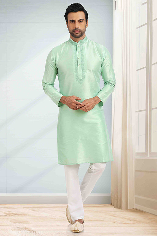 Pista Green Colour Kurta Pajama In Silk VSKP1210249