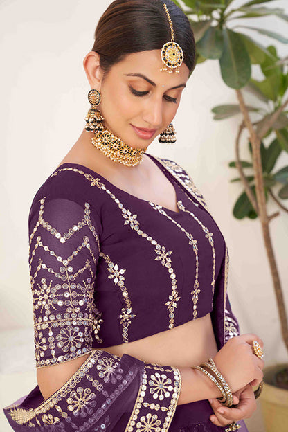 Purple Colour Georgette Designer Lehenga Choli VSLC1240023