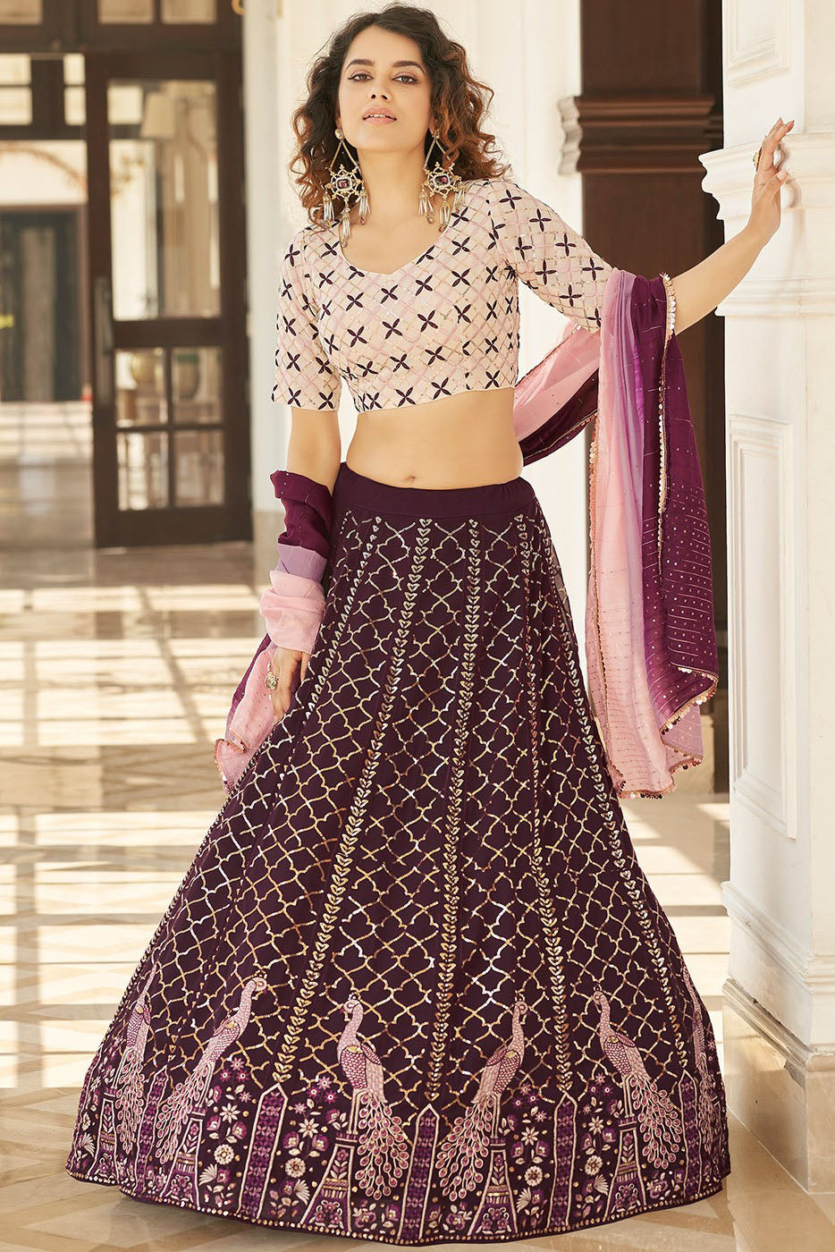 Purple Colour Georgette Embroidery Lehenga Choli VSLC1150127