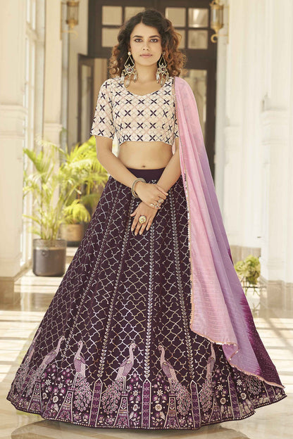 Purple Colour Georgette Embroidery Lehenga Choli VSLC1150127