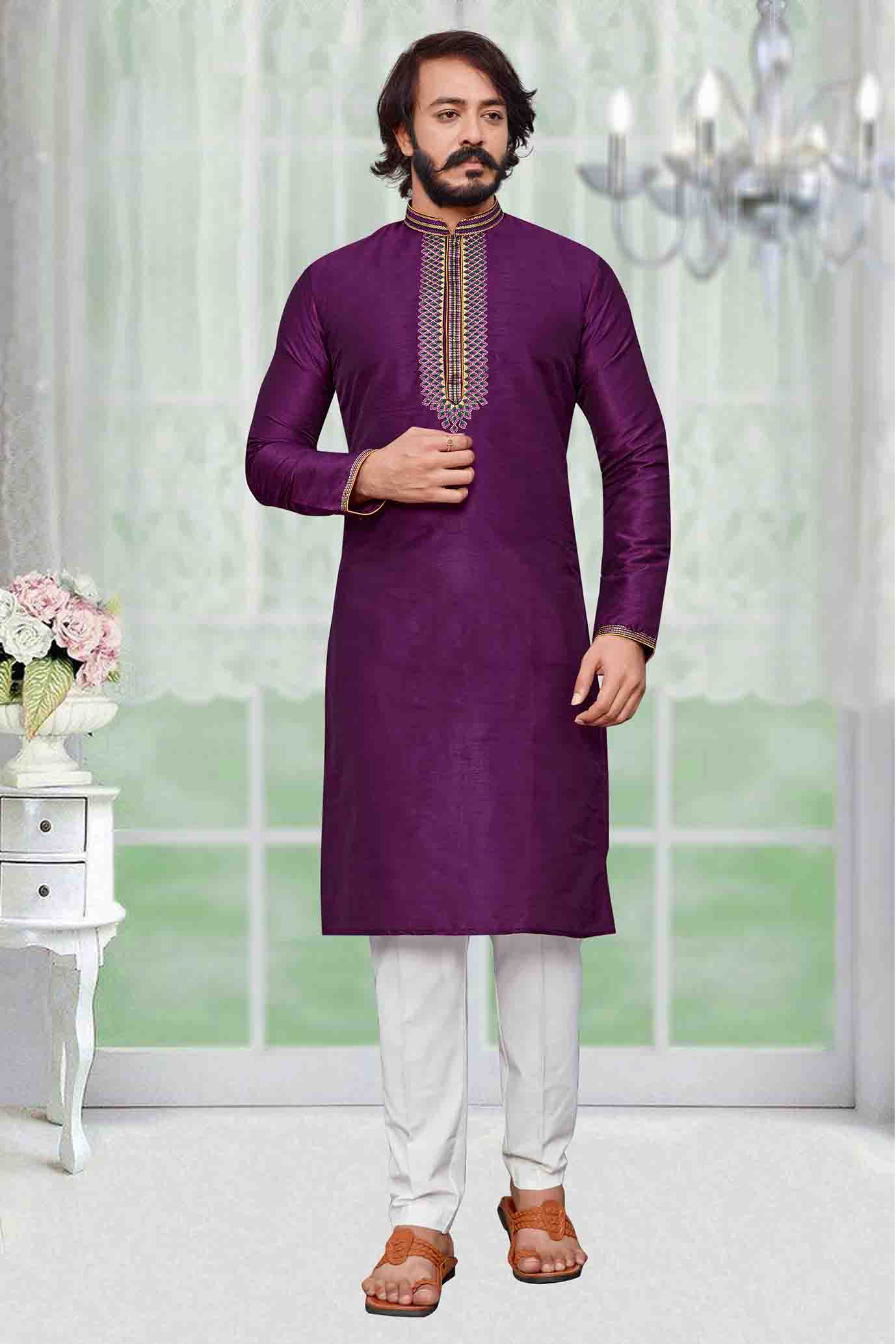 Purple Colour Kurta Pajama In Art Silk VSKP1210084