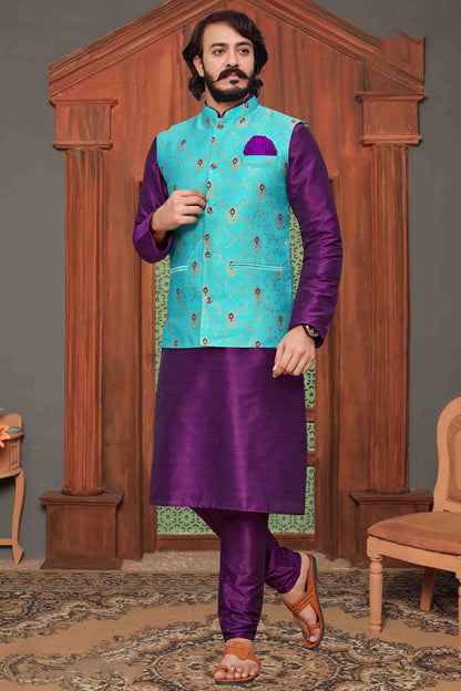 Purple Colour Kurta Pajama With Jacket In Art Silk VSKP1210357