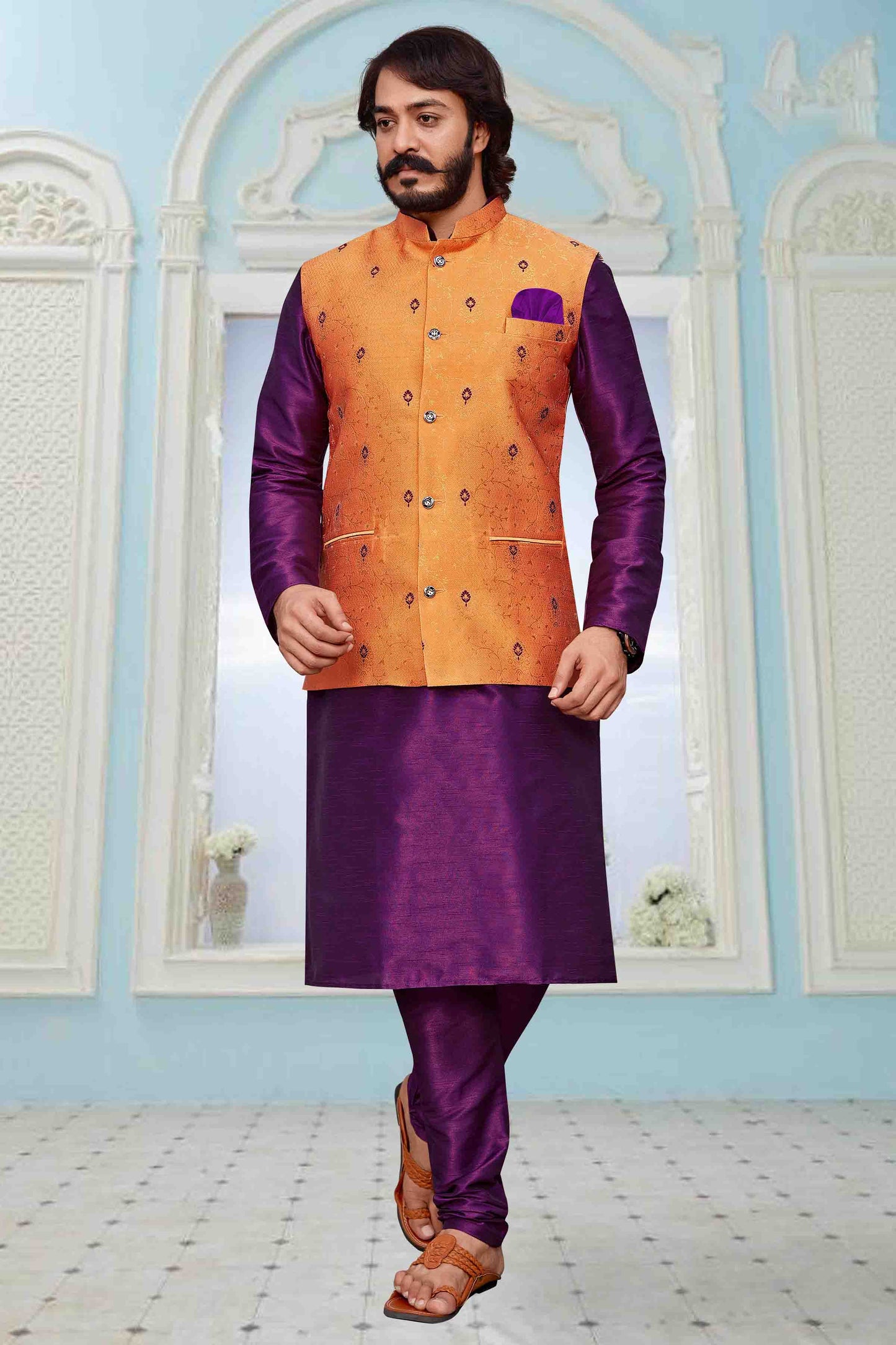 Purple Colour Kurta Pajama With Jacket In Fancy Silk VSKP1210347