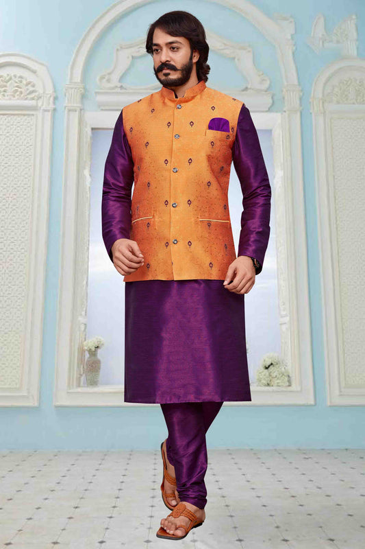 Purple Colour Kurta Pajama With Jacket In Fancy Silk VSKP1210347