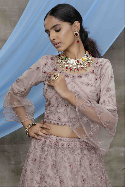 Purple Colour Net Embroidery Lehenga Choli VSLC1150031