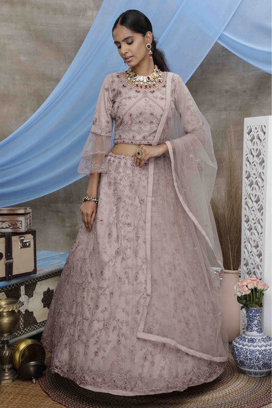 Purple Colour Net Embroidery Lehenga Choli VSLC1150031