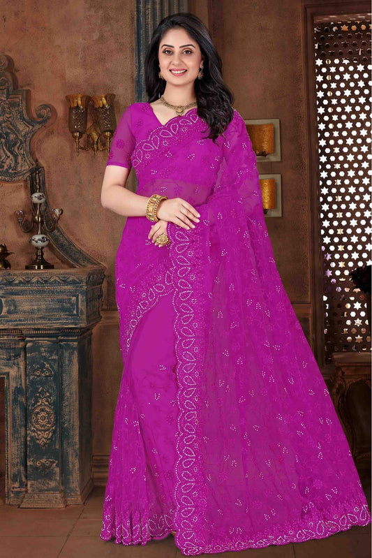 Purple Colour Net Embroidery Saree VSSD1090113