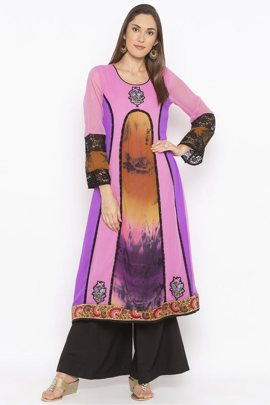 Purple Colour Plus Size Georgette Embroidery Kurti VSKR1070629