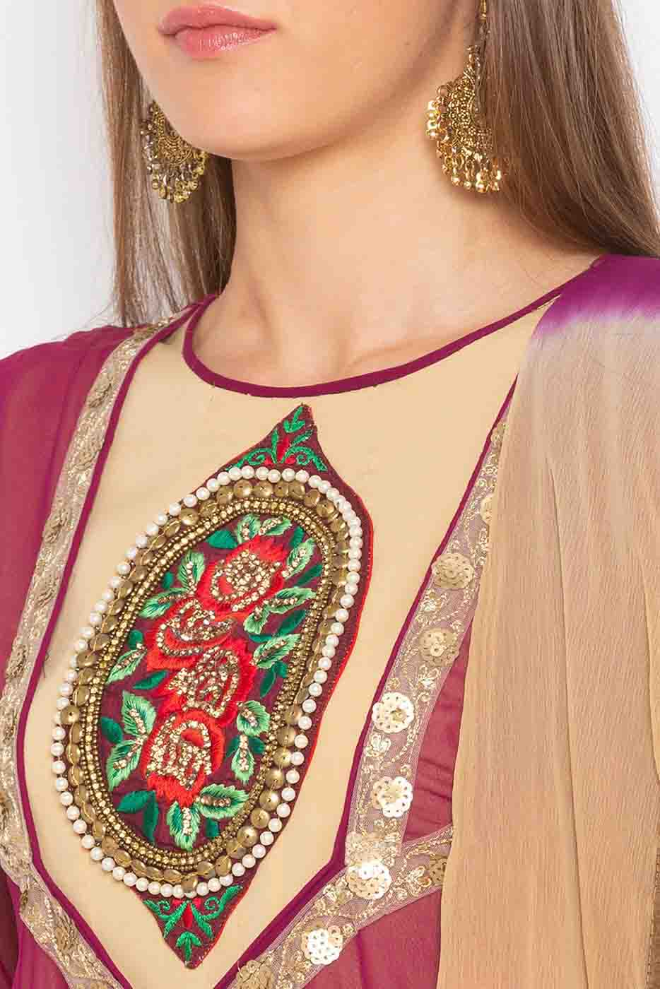 Purple Colour Plus Size Stitched Georgette Embroidery Pant Style Suit VSSS1070276