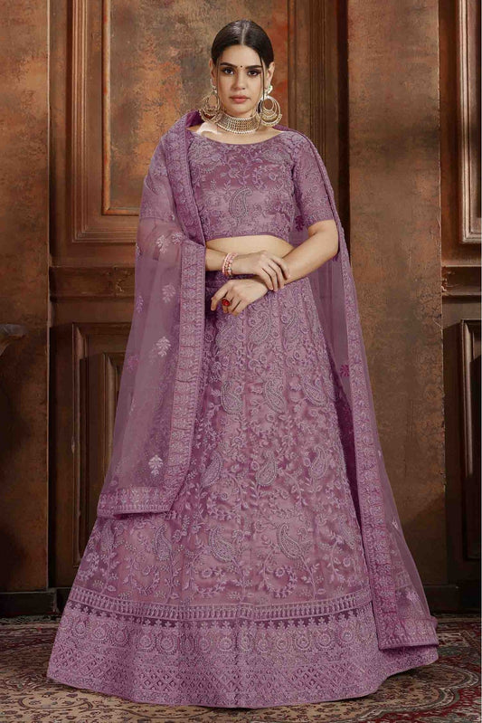 Purple Colour Soft Net Embroidery Lehenga Choli VSLC1080076