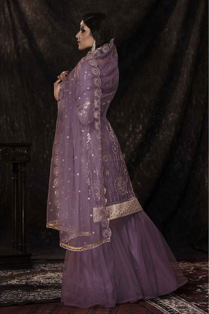 Purple Colour Soft Net Sequins Work Sharara Suit VSSM1080661