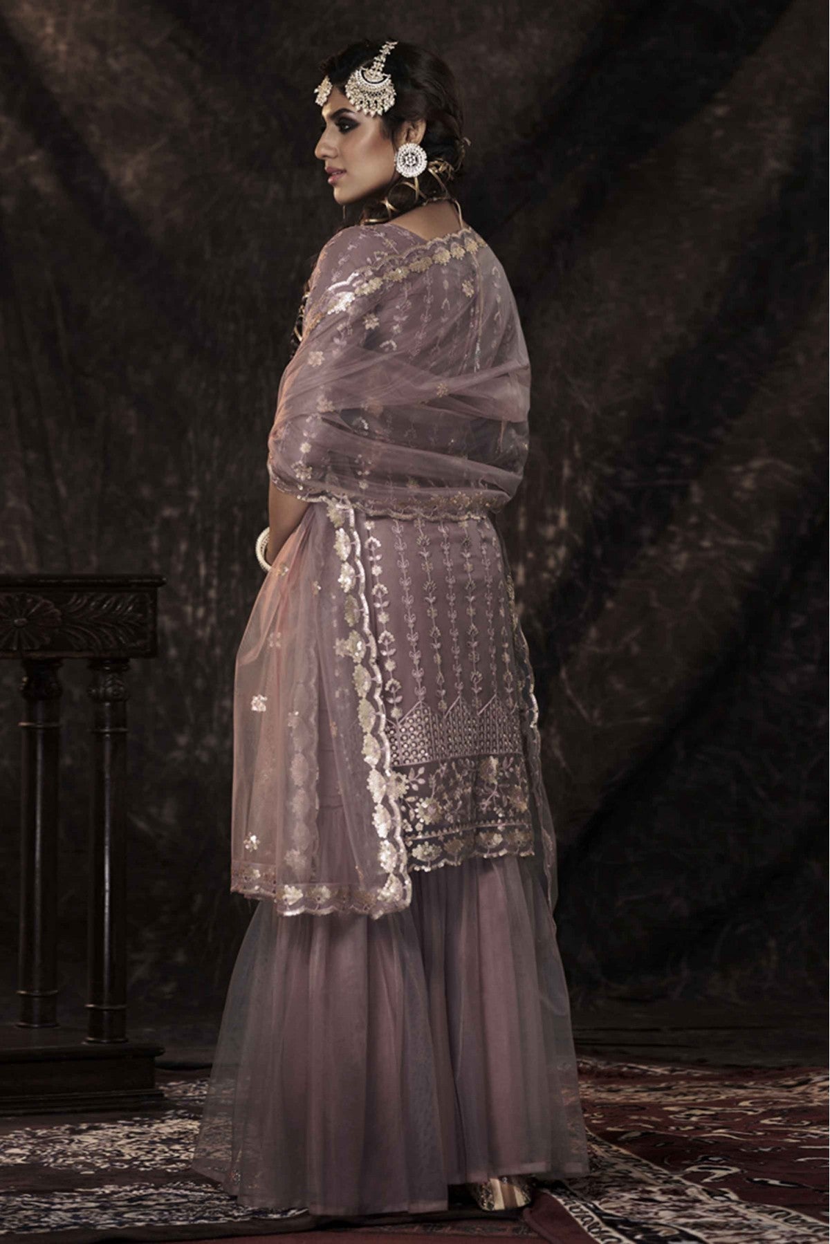 Purple Colour Soft Net Sequins Work Sharara Suit VSSM1080664