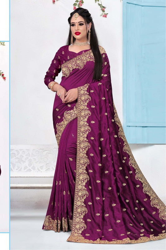 Purple Colour Vichitra Silk Embroidery Saree VSSD1090150
