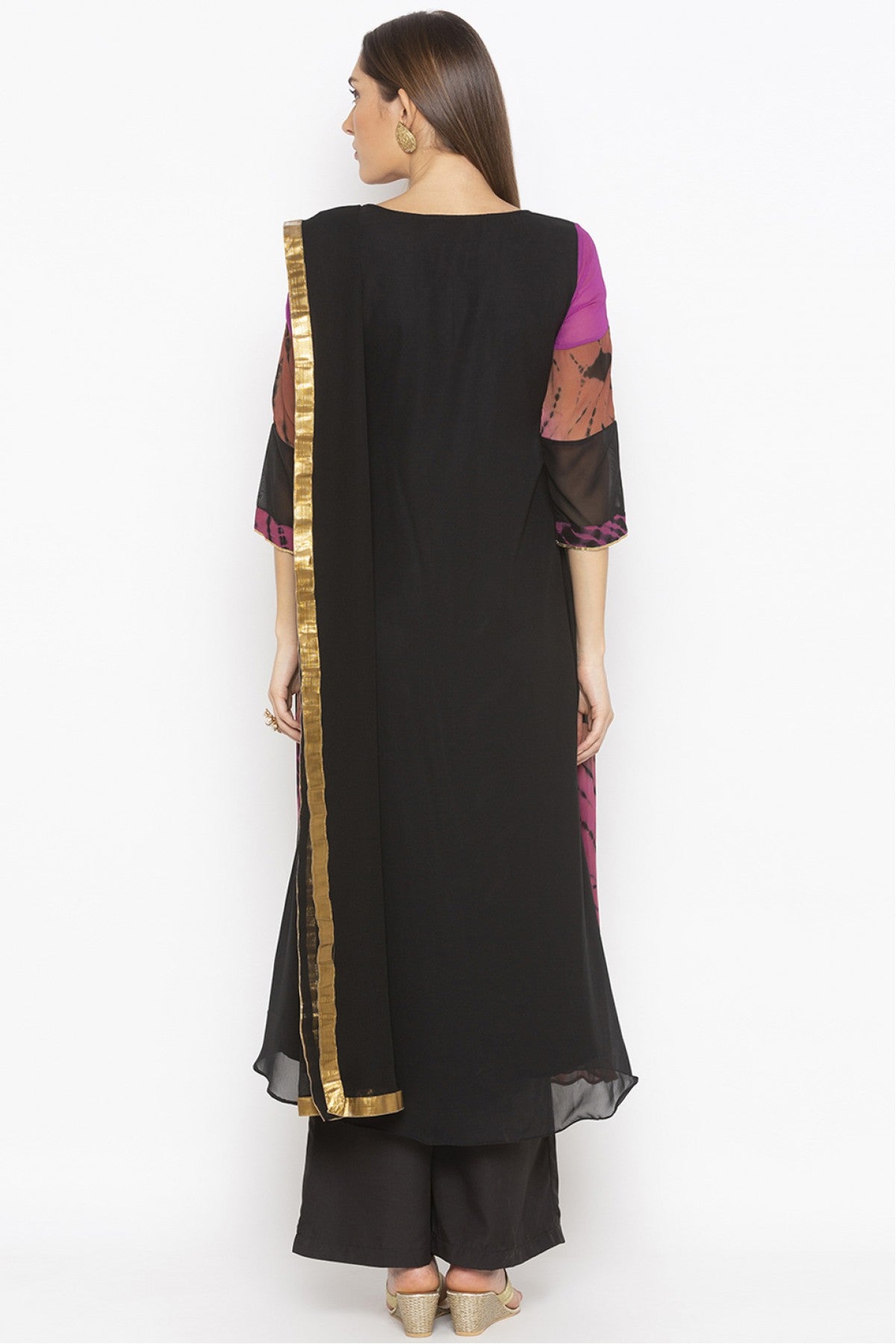 Purple and Black Colour Plus Size Georgette Embroidery Palazzo Pant Suit VSSS1070298