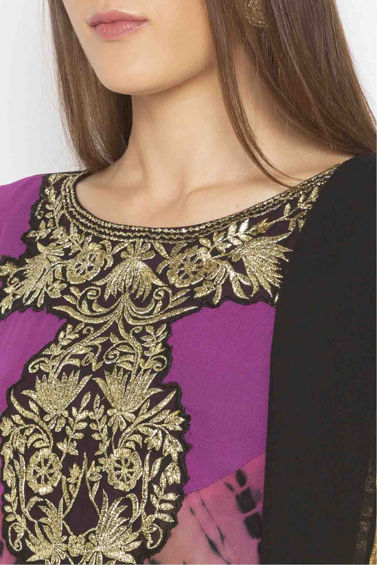 Purple and Black Colour Plus Size Georgette Embroidery Palazzo Pant Suit VSSS1070298