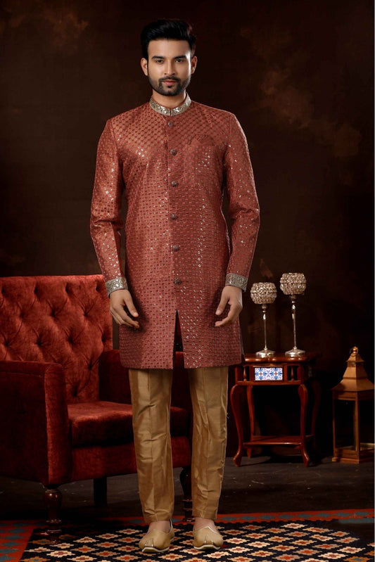 Red Colour Art Silk Sherwani VSSH1040373