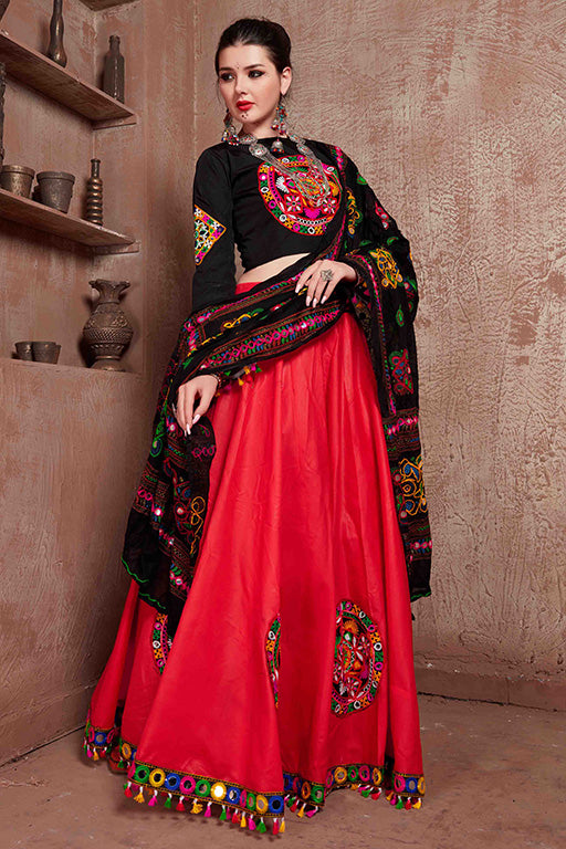 Red Colour Cotton Navratri Lehenga Choli VSLC1240081