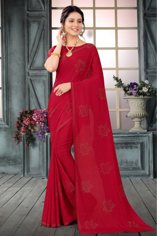 Red Colour Crepe Swarovski Work Saree VSSD1120801
