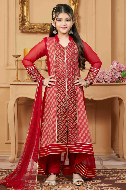 Red Colour Faux Georgette Pant Style Suit VSGW1070737