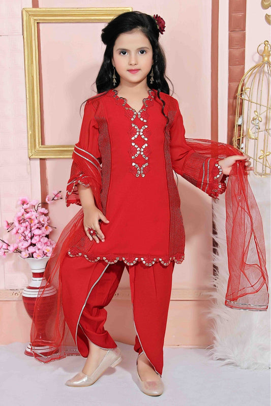 Red Colour Faux Georgette Party Wear Patiala Suit VSGW1070022